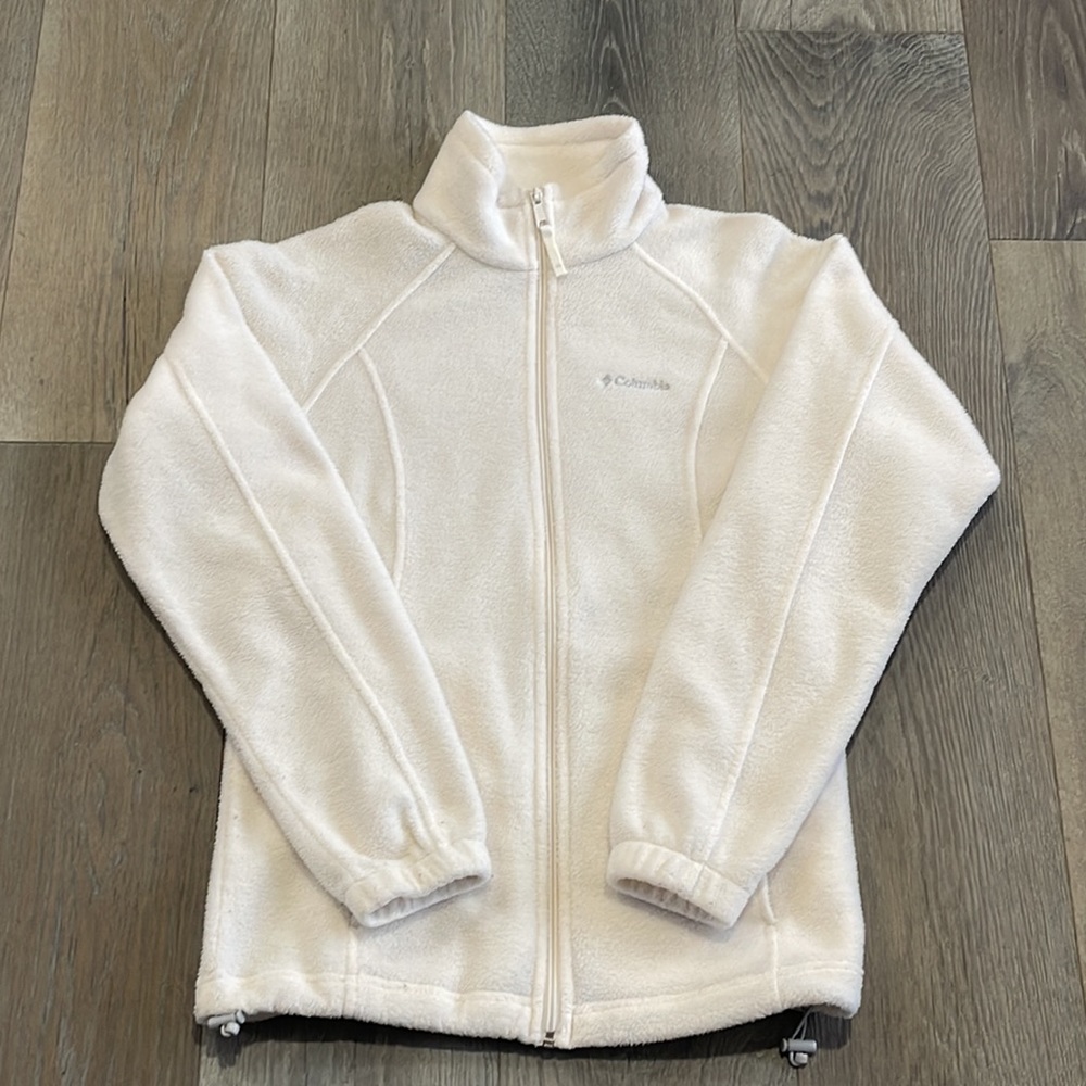 Columbia Cream Benton Springs Full Zip Fleece 2 Zip Pocket Jacket Small - Picture 2 of 9